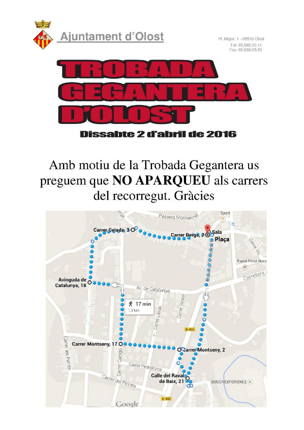 Recorregut de la Cercavila de la Trobada Gegantera